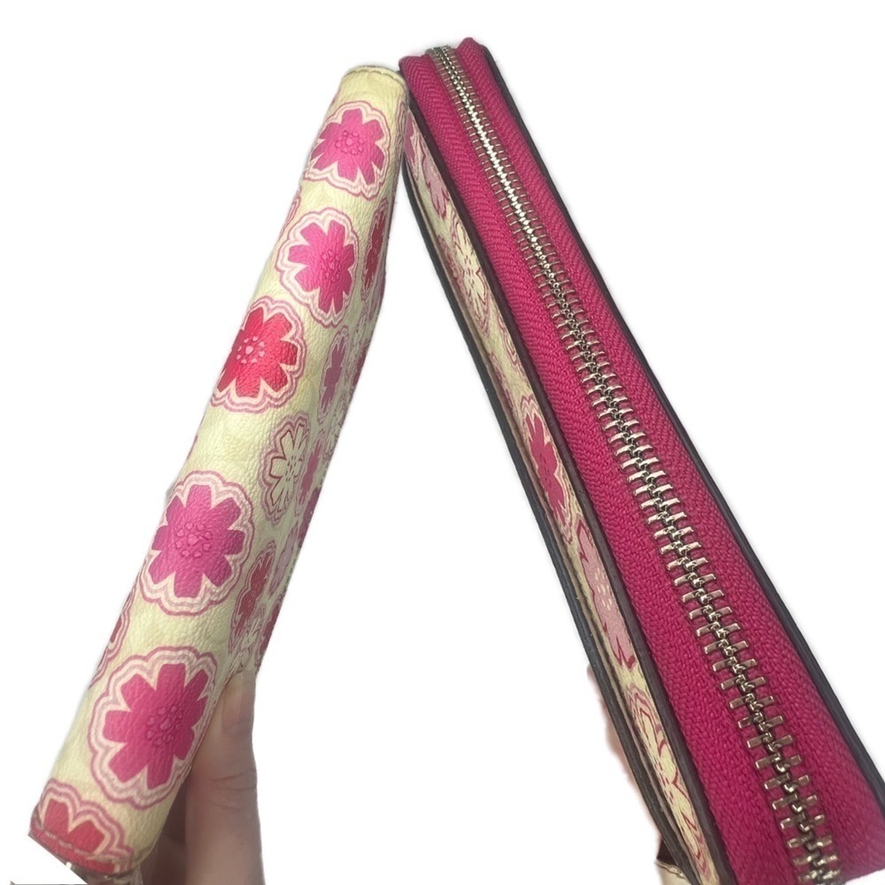 COACH FLORAL PRINT ACCORDION ZIP WALLET F50672 White and Pink Vintage Y2K - Picture 6 of 9
